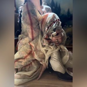 1970’s Vintage Floral Pinstriped Voile Maxi Dress